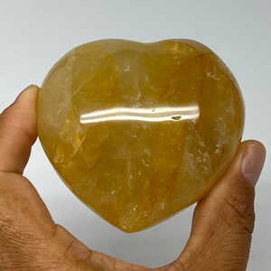 288.6 Grams, 2.6&quot;x2.8&quot;x1.8&quot;, Natural Yellow Healing Quartz Heart Crystal Polished Gemstone,Reiki Crystal, Charka, Collectible, E0897