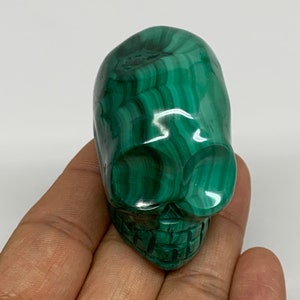 168.78 Grams, 2&quot;x 1.2&quot;x1.6&quot;, Hand Carved Natural Untreated Solid Malachite Skull Polished Gemstone, Green Malachite, E02592