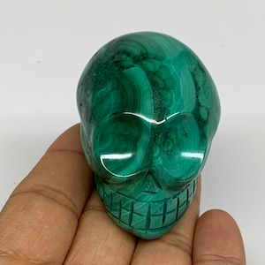 185.8 Grams, 2.1&quot;x 1.5&quot;x1.7&quot;, Hand Carved Natural Untreated Solid Malachite Skull Polished Gemstone, Green Malachite, E02593