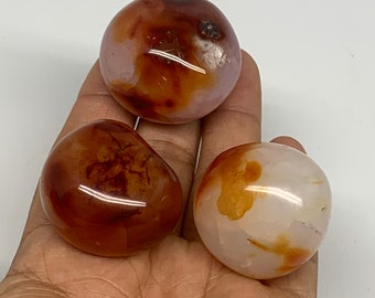 134 grams, 1.3" -1.5", 3 pcs, Natural Carnelian Palm Stone Polished Gemstone Freeform Gallet Palm-Stone, Crystal, Home Decor, E02077