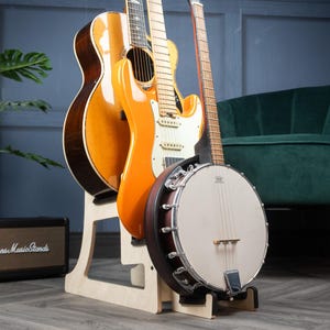 Triple Decker Banjo & Guitar Stand – Customizable for 2 Ukes, Mandolin, Violin + More – Handmade in Ireland