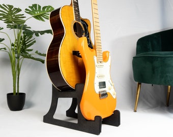 Soporte para instrumentos musicales de dos pisos, personalizable para dos/2 guitarras y más, fabricado en Irlanda, negro carbón