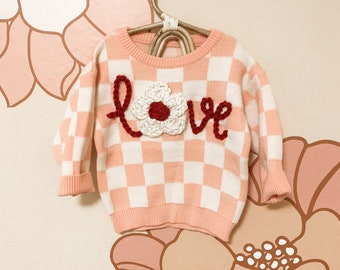 Boho Checker Custom Embroidered Baby/Toddler Sweater