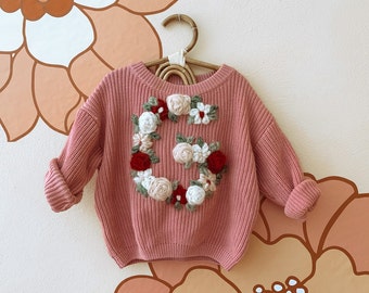 Floral Monogram Custom Embroidered Baby/Toddler Sweater