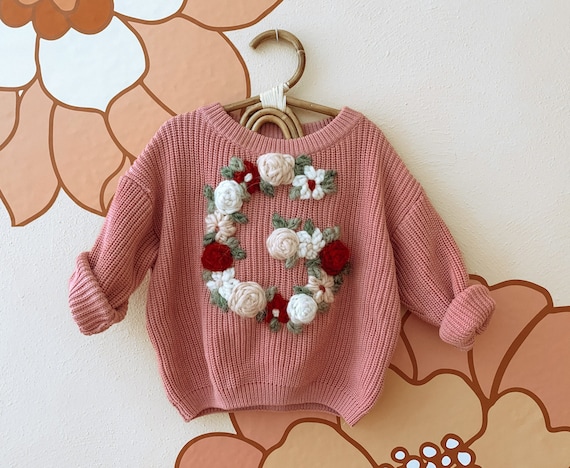 Floral Monogram Custom Embroidered Baby/toddler Sweater 