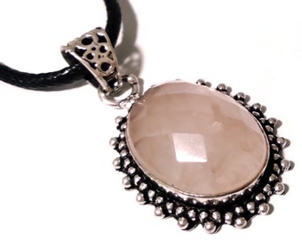 Faceted Rose Quartz Pendant Necklace 18 