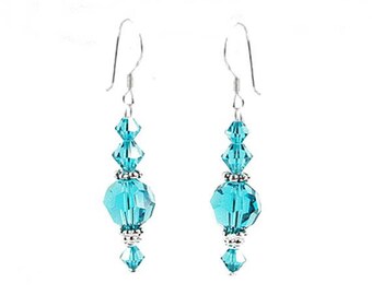 Blue Zircon Sterling Silver and Swarovski Crystal Earrings