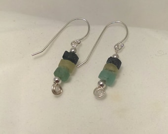 Roman Glass Earrings , handmade, sterling silver, artifact