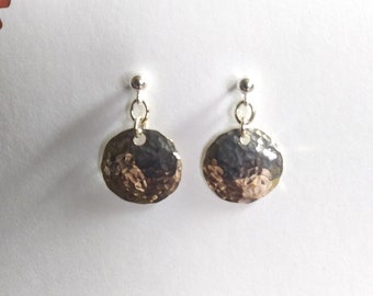 Sterling silver hammered earrings  on sterling silver ear hooks  1/2" round