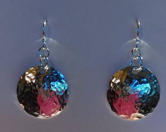 Pendientes de disco martillado de plata esterlina con ganchos hechos a mano, OOAK hechos en Virginia de 1/2 pulgada