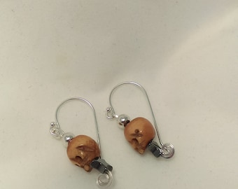 Skull earrings in bone and sterling silver