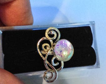 Dichroic stone ring in sterling silver  Small size 4 1/2