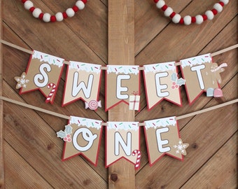Sweet One Gingerbread Banner: Christmas 1st Birthday Party Decor