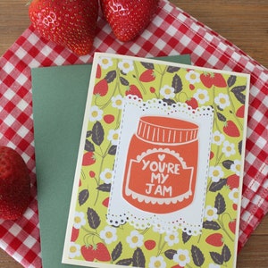 Tu es ma confiture carte aux fraises, carte d'anniversaire, carte d'amour, fraises, fait main, blanc à l'intérieur