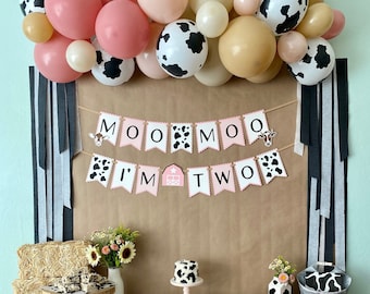 Moo Moo I'm Two Cow Banner: Farm Barnyard Second Birthday