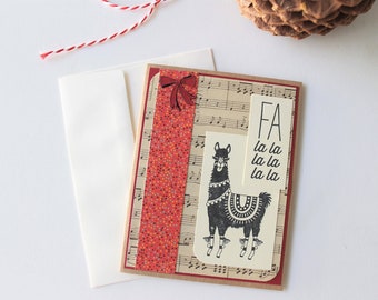 Fa La La Llama, Holiday Card, Christmas Card, Funny Card, Handmade, Blank Inside