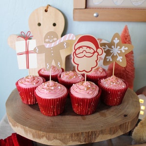 Holiday Cupcake Toppers, Set of 12, Baking Spirits Bright, Gingerbread Man, Santa Claus, Gingerbread Party, Oh What Fun to be One, Two Sweet