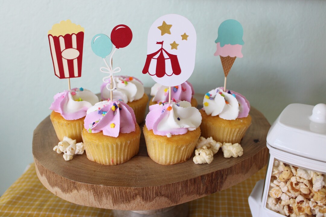 Carnival Party Cupcake Toppers, Set of 12, Circus, Carnival, Under the