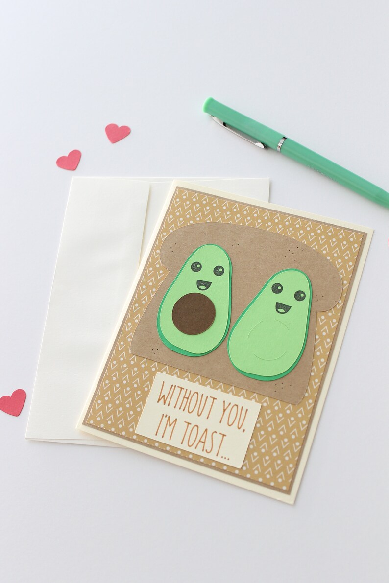 Without You I'm Toast, Avocado, Avocado Toast, Valentine's Day Card, Anniversary Card, Love, Handmade, Blank Inside image 5