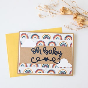 Oh bébé arc-en-ciel, Boho arc-en-ciel, carte de baby shower, carte de bébé, fait main, blanc à l'intérieur