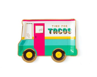 Taco Truck Paper Plates 8 ct | Fiesta Decor - Cinco de Mayo - Taco Bar Party - First Fiesta Birthday - Taco Twosday - Party Plates