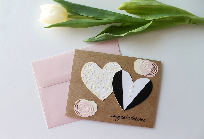 Wedding Card Bride and Groom Handmade Congratulations Blank Inside
