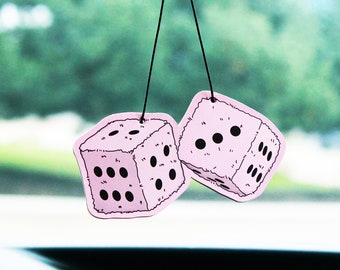 Fuzzy Dice Car Air Freshener, Rear View Mirror Hanging Car Decor for Women, Cute Aesthetic Car Accessory Charm, Y2K Gifts For Him or Her