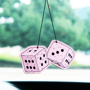 Fuzzy Dice Car Air Freshener, Rear View Mirror Hanging Car Decor for Women, Cute Aesthetic Car Accessory Charm, Y2K Gifts For Him or Her