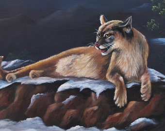 Mountain Lion Oil Painting, Mountain Lion Art, Painting of Mountain Lion, Safari Art, Home Decor, Wall Art