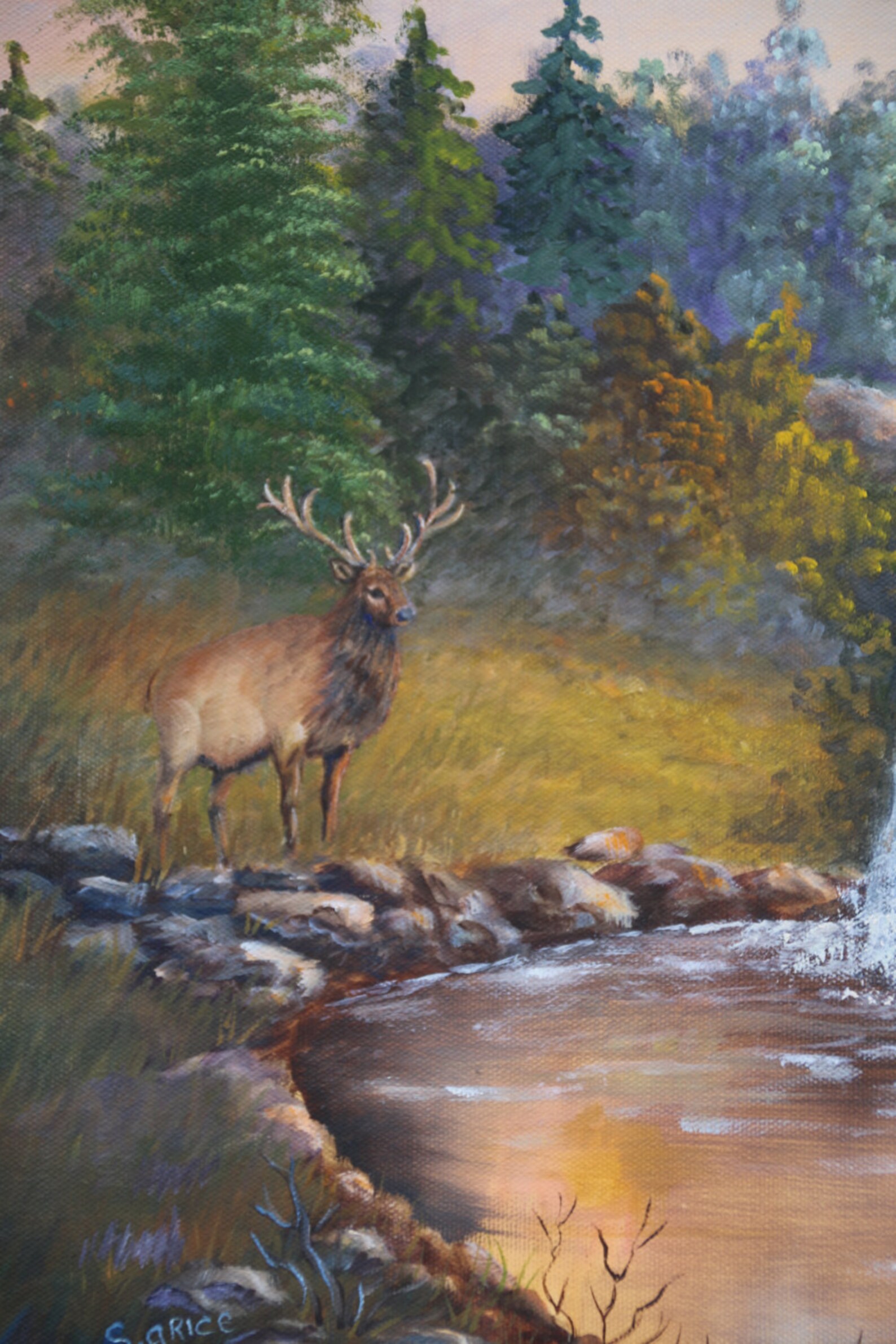 Elk in Mountains Oil Painting, Original Oil Painting, Elk Painting