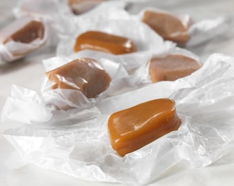 Artisan Vanilla Bean Caramels: Soft, Chewy | Regular and Salted flavors (1/4 pound)