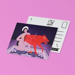Carte courir avec des loups, carte postale femme louve, c'est un loup, carte esprit animal, carte postale puissance sauvage, carte sticker loup rouge féministe