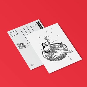 Ramen Frauen Essen Postkarte, Nudel Ramen Suppe Illustration, Japanische Mädchen Postkarte, Japan Ramen Essen Nudeln Schüssel Karte, Ramen Mädchen Postkarte