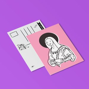 クラシックアートポストカード、モナリザポストカード、ファックユーポストカード、肖像画カート、肖像画アート、線画ポストカード、聖人ポストカード