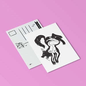 pocztówka z kobietą wilkiem, ona jest ilustracją wilka, pocztówka z dziewczyną wilkiem, ilustracja kobiety wolnego ducha, pocztówka z dzikim zwierzęciem, karta wolnego ducha