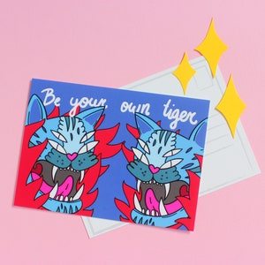 inspirierende Postkarte, Leon Tiger Karte, Ermutigungs Karte, sei deine eigene Tiger Karte, illustrierte Karte, Motivation Geschenkkarte, Liebeskarte