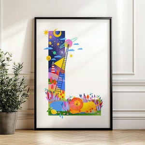 Letra L arquivo ilustrado digital download instantâneo sem personalização ilustrações para quarto infantil