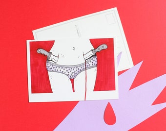 women period postcard, menstruation, PMS card, period pain, menstruation pain, cramping pain card, funny period postcard, mini print