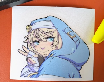 Bridget Peeker Sticker – Guilty Gear Strive Anime Transfer Decal, Frosted Gloss Kiss-Cut, Large & Small Sizes, Laptop or Car Window