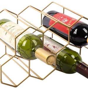 Modern Contemporary Minimalist Gold Free Standing Sturdy 9 Bottle Countertop Table Top Wine Rack Holder Storage with No Assembly Required