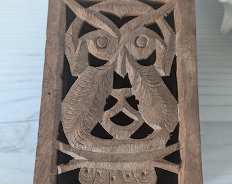Boîte hibou vintage sculptée à la main : rangement pour bibelots en bois de l'Himalaya