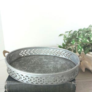 Vintage Small Vanity Perfume Tray with Brass Handles, Galvanized Metal
