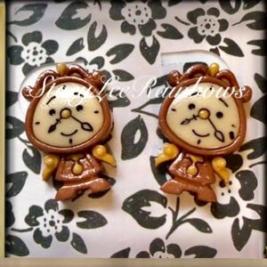 Cogsworth Inspired Stud Earrings, Recycled Nylon Buttons, Disney Costume Jewelry