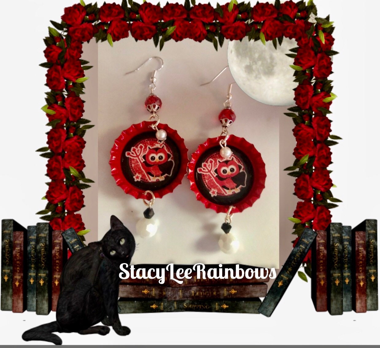 Owl Halloween Earrings, Halloween Owl Devil Dangle Earrings, Halloween Jewelry, Halloween Costume, B
