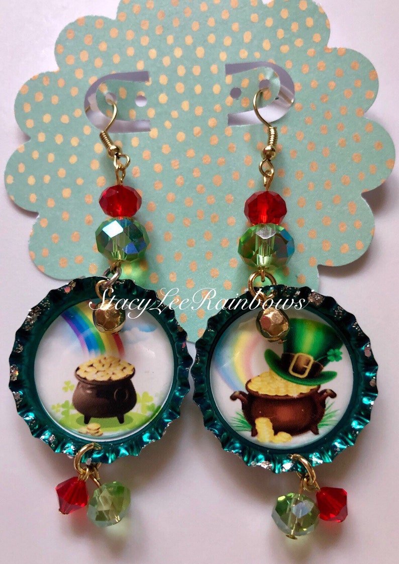 Patrick\u2019s Day Leprechaun Dangle Drop Bottlecap Jewelry Earings Earings Womens Jewellery Jewelry Gift for her St