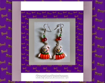 Halloween Ghost Earrings, Pumpkin Dangle Earrings