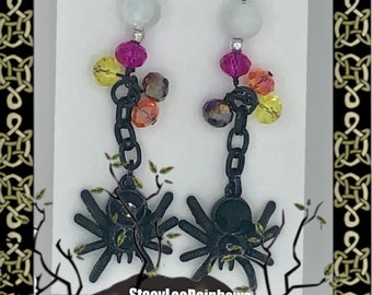 Spider Earrings, Halloween Spider Earrings, Dangle Black Spider Halloween Earrings, Large Earrings, Halloween Costume Jewelry