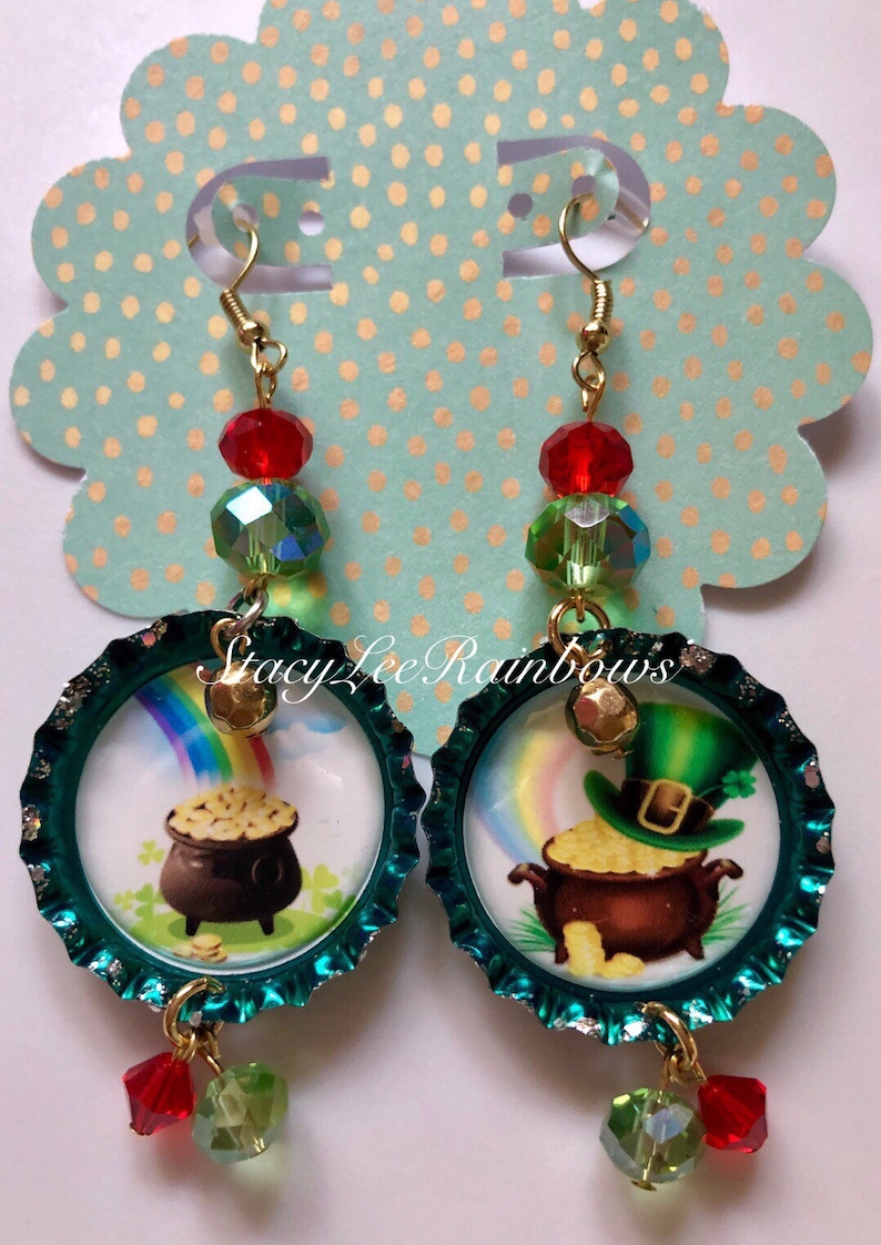 Patrick\u2019s Day Leprechaun Dangle Drop Bottlecap Jewelry Earings Earings Womens Jewellery Jewelry Gift for her St