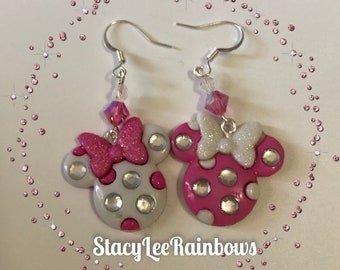 Minnie Mouse Dangle Earrings, Pink Bow Disney Jewelry