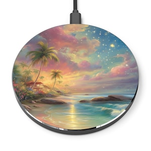Tropical Sunset Wireless Charger: Aluminum Fast Charging Pad